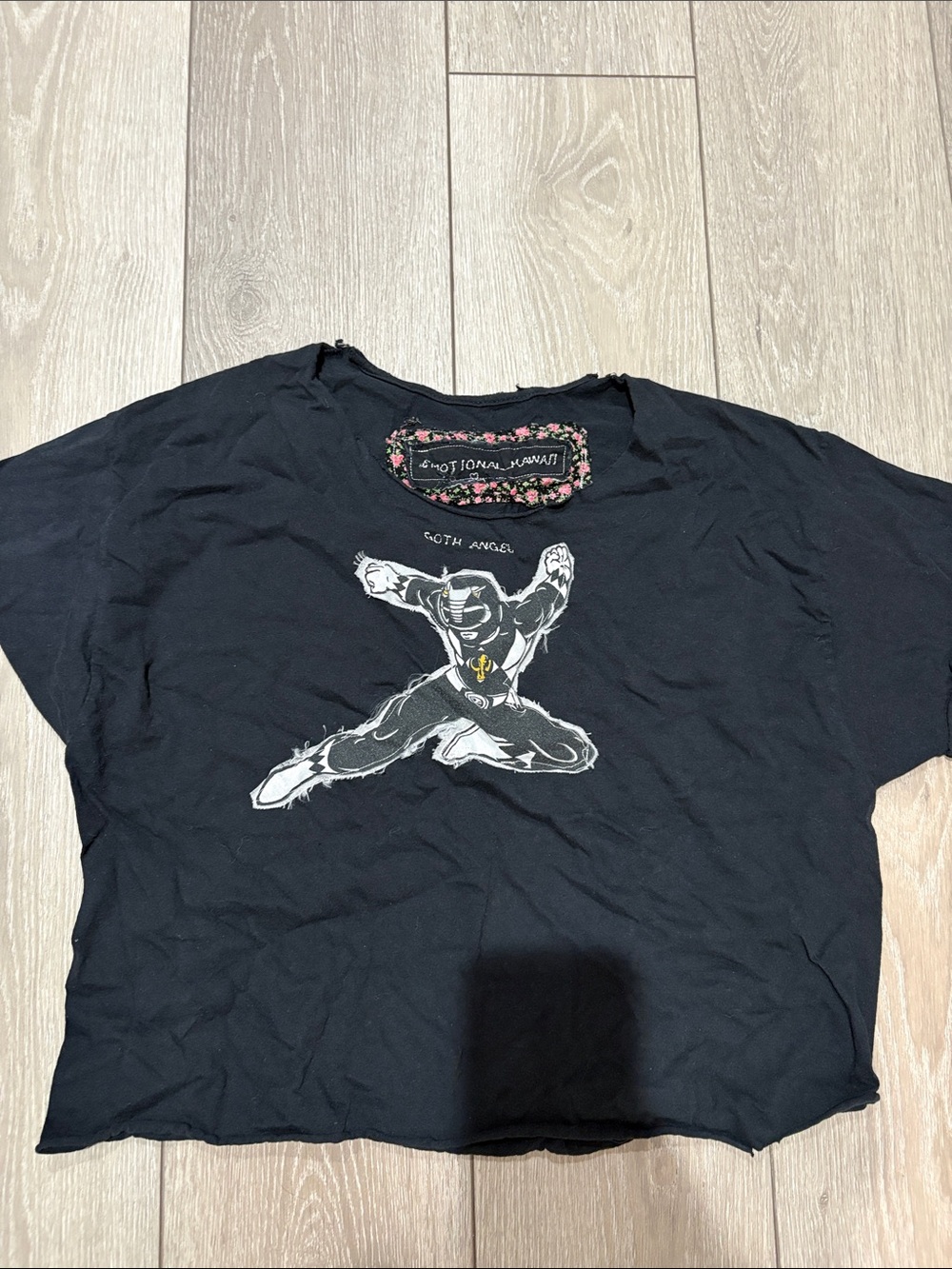 Goth Angel Black Graphic Short Sleeve Cropped Tee